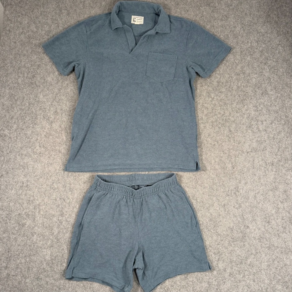 Bearbottom Denim Blue Coastal Terry Cloth Polo & Shorts Outfit Men's Size Medium